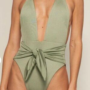 Montce sage green rib Tropez Tie-Up One-Piece